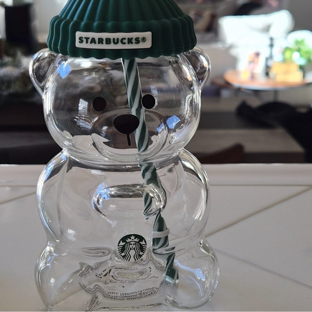 Starbucks Clear Bear Cup with Dark Green Lid